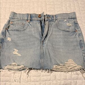 Garage Light Blue Ripped Mini Skirt